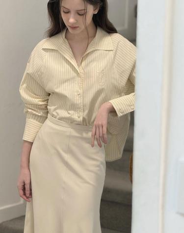 Stripe Beige Embroid shirts