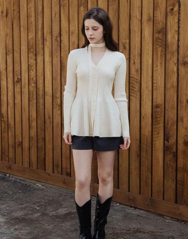Flared V Neck Knit Cardigan