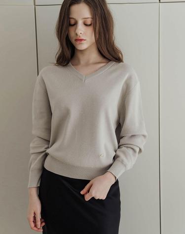 V Neck Knit Gray Pullover