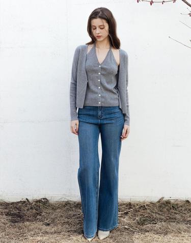 Rosy Halter Knit Gray Cardigan