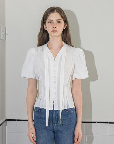 Seersucker Tied white Blouse