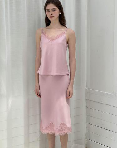 Lautre Lace Satin flare Pink skirt