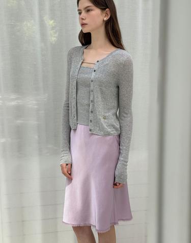 Satin midi lace lavender skirt