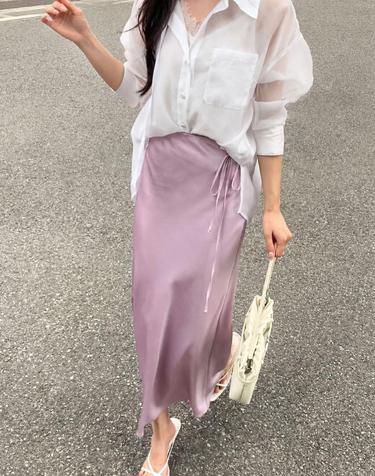 Strap Lavender Satin flare skirt