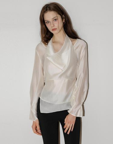 Halter Layered Sheer Ivory Blouse