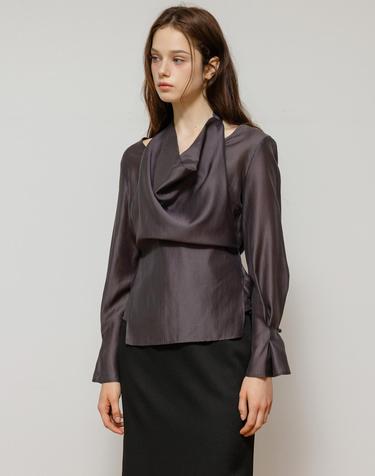 Halter Layered Sheer Charcoal Blouse