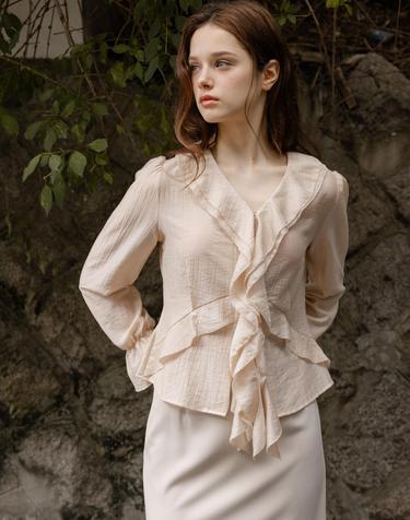Drape Ruffle Pink Blouse