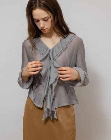 Drape Ruffle light gray Blouse