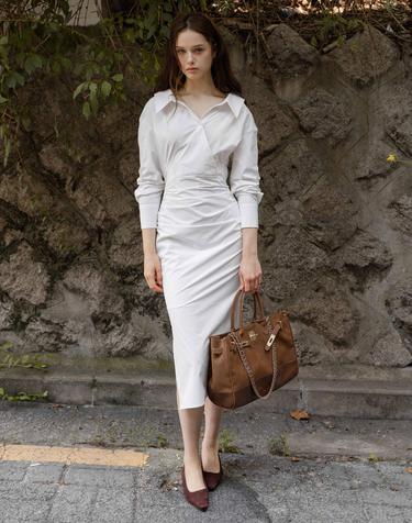 Classic shirring Shirt White Dress
