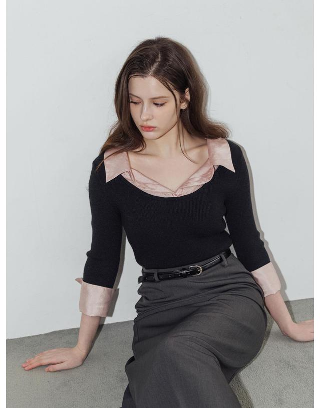 로트르드민 Layered sheer shirt knit 블랙 착용컷