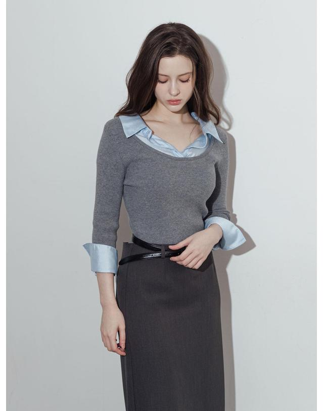 로트르드민 Layered sheer shirt knit 블랙 착용컷
