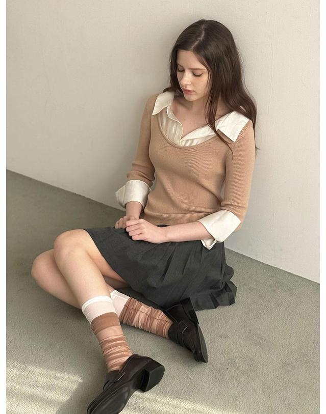 로트르드민 Layered sheer shirt knit 블랙 착용컷