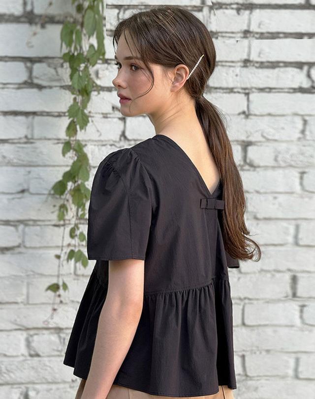 로트르드민 Lautre Solid Ette ribbon Blouse 착용컷