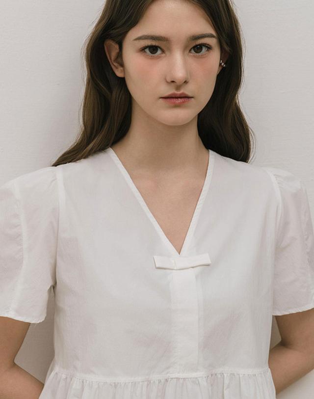 로트르드민 Lautre Solid Ette ribbon Blouse 착용컷