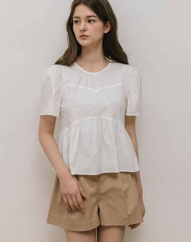 로트르드민 Lautre Solid Ette ribbon Blouse 착용컷