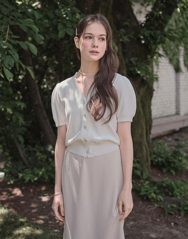 로트르드민 Lautre Ambre shine White knit cardigan 착용컷