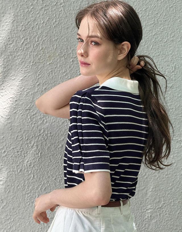 로트르드민 Lautre Navy Stripe knit 착용컷