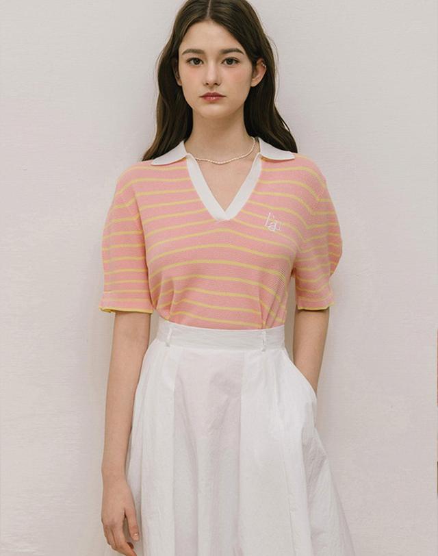 로트르드민 Lautre Pink Stripe knit 착용컷