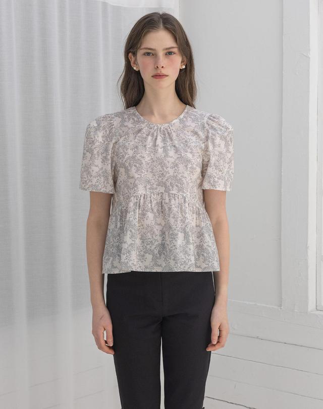로트르드민 Lautre Ette Ribbon Print blouse 피치 착용컷