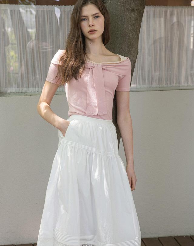 로트르드민 [L사이즈 추가] Letter lace white skirt 화이트 착용컷