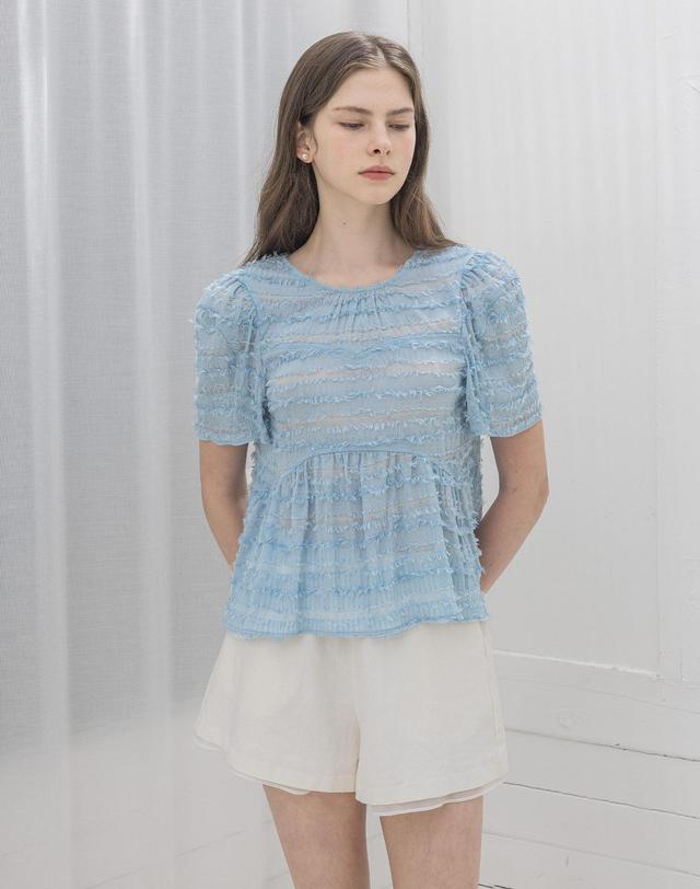 로트르드민 Lautre Ette Ribbon Blue blouse 블루 착용컷