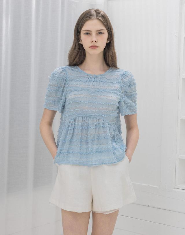 로트르드민 Lautre Ette Ribbon Blue blouse 블루 착용컷