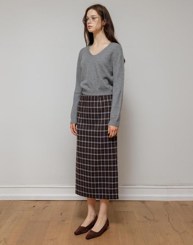 로트르드민 Tatan Check Pencil Brown Skirt 착용컷