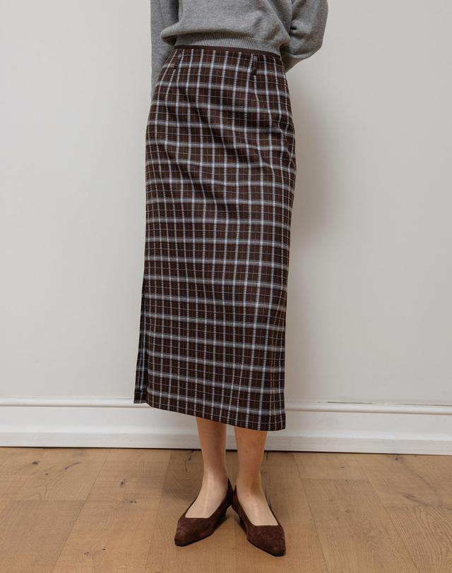 로트르드민 Tatan Check Pencil Brown Skirt 착용컷
