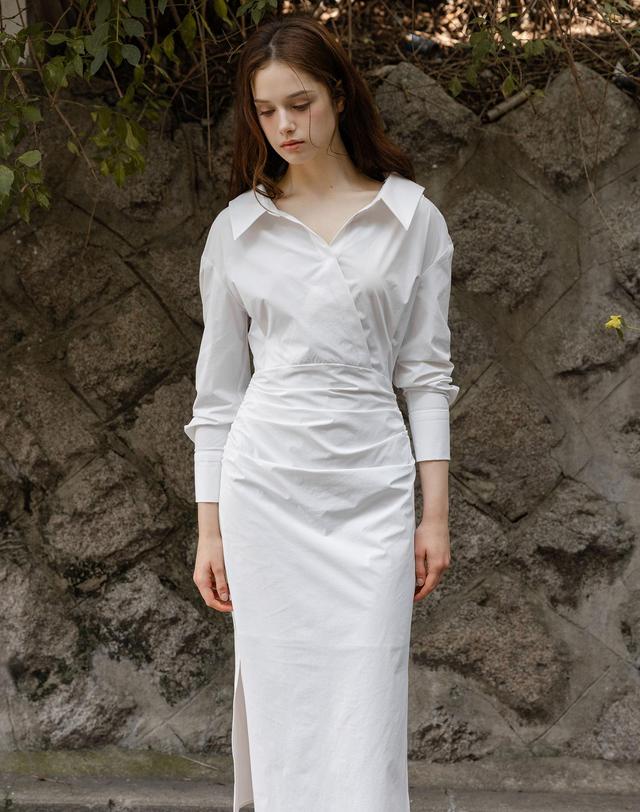 로트르드민 Classic shirring Shirt White Dress 착용컷