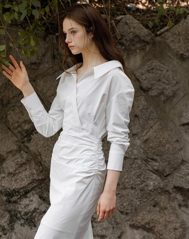 로트르드민 Classic shirring Shirt White Dress 착용컷