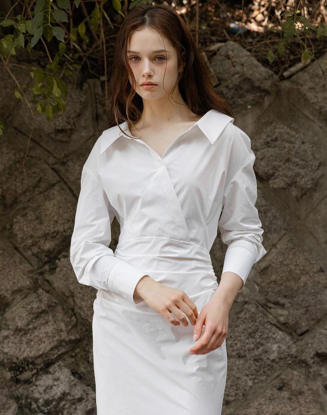 로트르드민 Classic shirring Shirt White Dress 착용컷