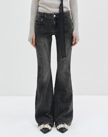 Curved Slim Low Rise Flared Jeans DCWPT011BLACK