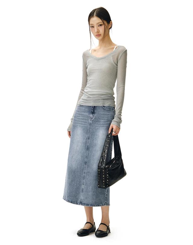 데케트 우먼 Signature Long Skirt DCSK003LBlueB 착용컷