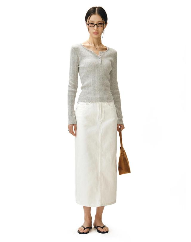 데케트 우먼 Signature Long Skirt DCSK003Ivory 착용컷