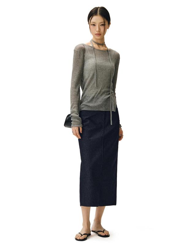 데케트 우먼 Signature Long Skirt DCSK003CPIndigo 착용컷