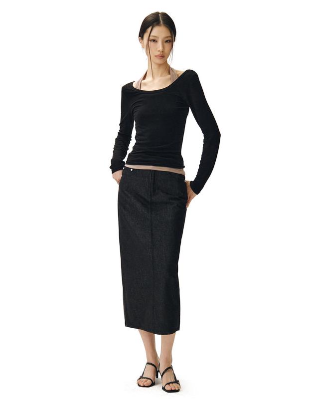데케트 우먼 Signature Long Skirt DCSK003CPBlack 착용컷