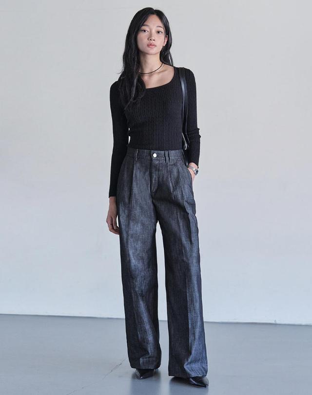 데케트 우먼 2Pleats Wide Pants DCWPT012CPBlack 착용컷