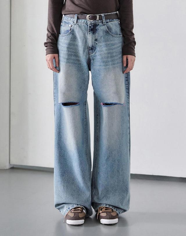 데케트 우먼 Cut Wide Jeans DCWPT009LBlueB 착용컷