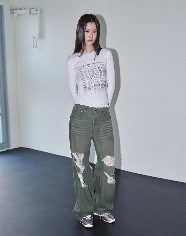 데케트 우먼 Destroy Jeans DCWPT008Green 착용컷