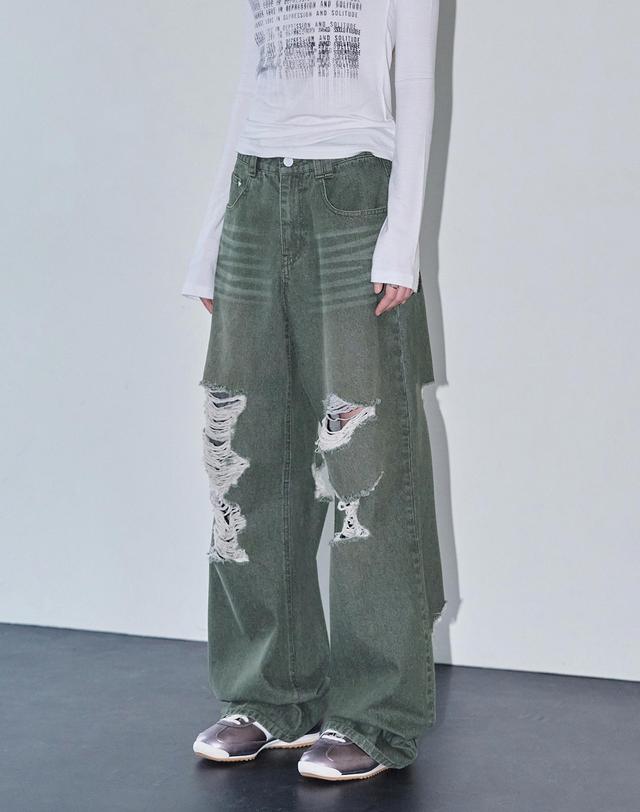 데케트 우먼 Destroy Jeans DCWPT008Green 착용컷