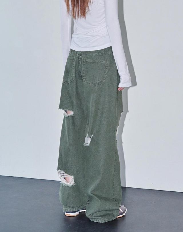 데케트 우먼 Destroy Jeans DCWPT008Green 착용컷