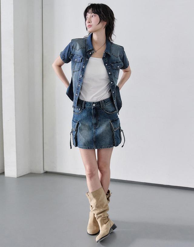 데케트 우먼 Cargo Mini Skirt DCSK004BlueA 착용컷