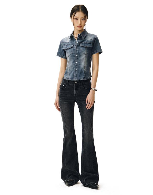 데케트 우먼 Western Slim Denim Short Shirts DCWSH002BlueA 착용컷