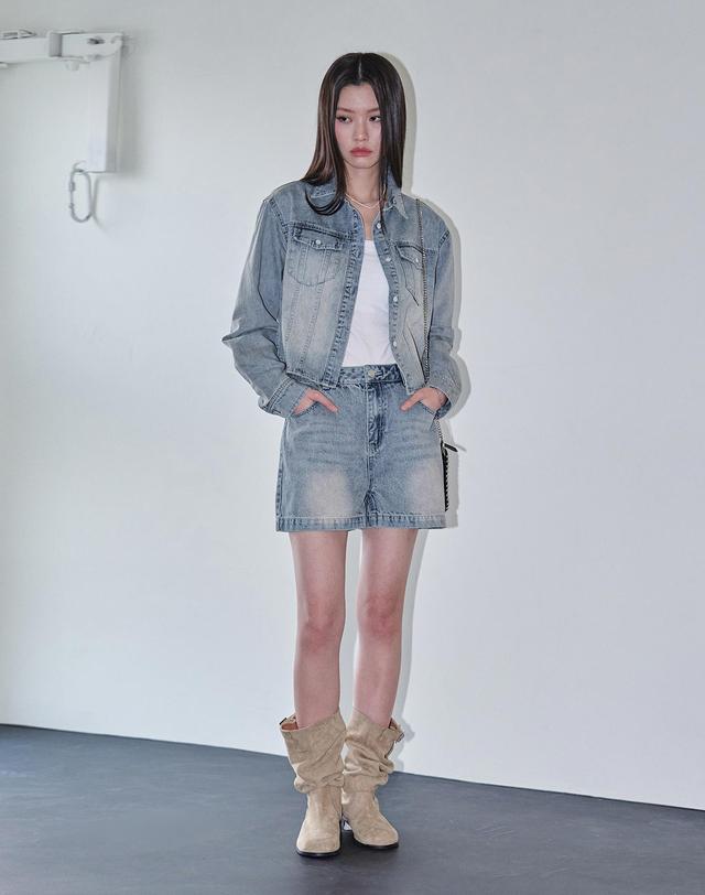 데케트 우먼 Cropped Denim Shirts DCWSH001LBlueA 착용컷