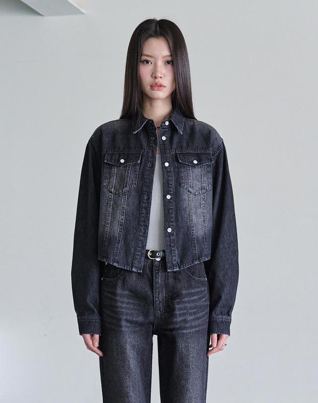 데케트 우먼 Cropped Denim Shirts DCWSH001BlackA 착용컷