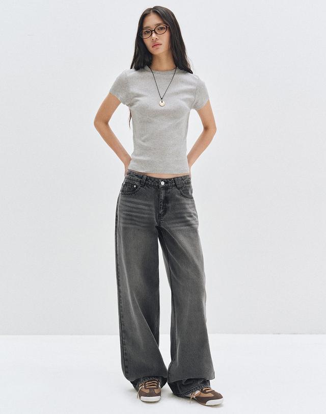 데케트 우먼 Signature Low Rise Wide Jeans DCWPT004GRAY 착용컷