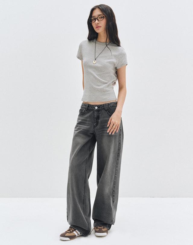 데케트 우먼 Signature Low Rise Wide Jeans DCWPT004GRAY 착용컷