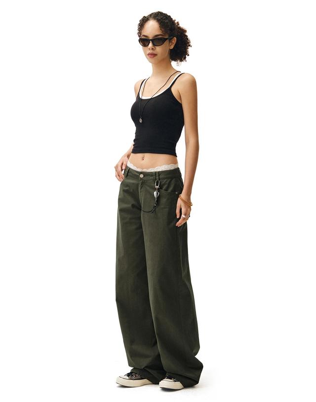 데케트 우먼 Signature Low Rise Wide Jeans DCWPT004Khaki 착용컷