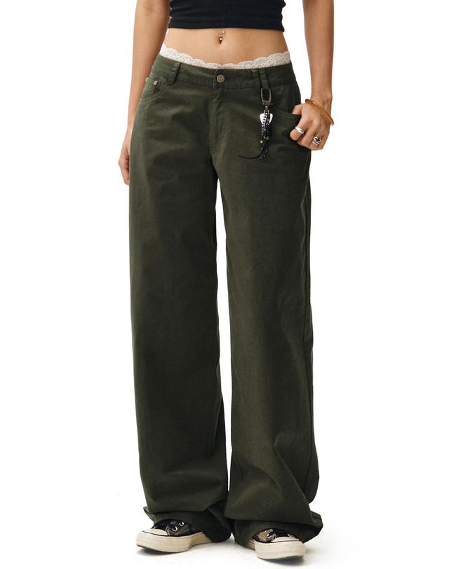 데케트 우먼 Signature Low Rise Wide Jeans DCWPT004Khaki 착용컷