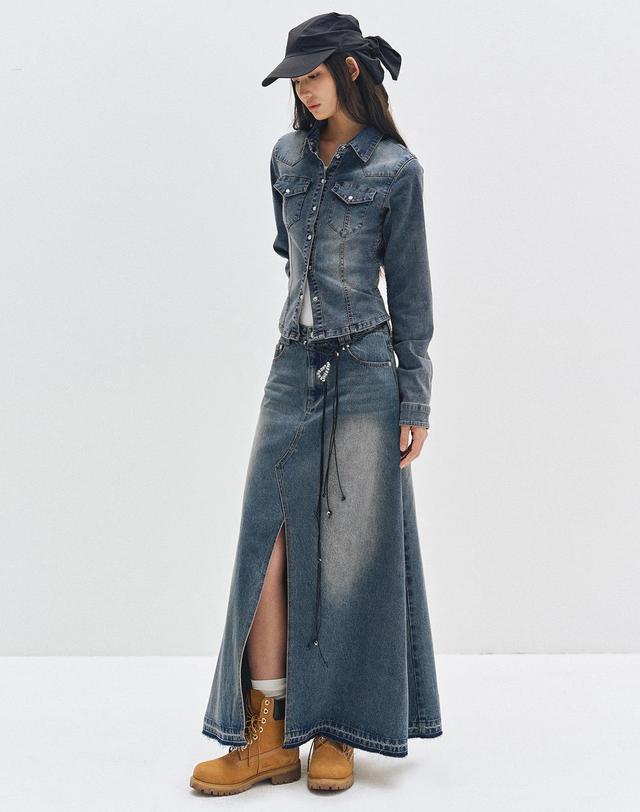 데케트 우먼 Maxi Skirt DCSK006BLUE 착용컷